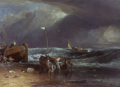 Boot im Sturm herausziehend – 19. Jahrhundert. Künstler: Joseph Mallord William Turner. Lage: Kenwood House / Col Iveagh Beque, London, England von Joseph Mallord William Turner